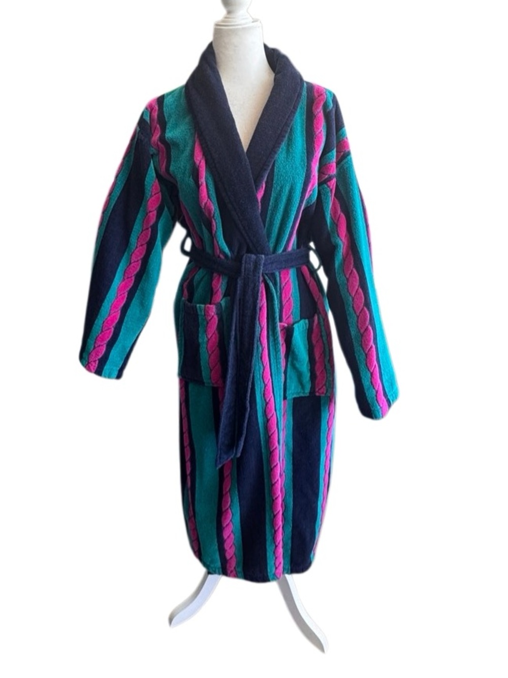 Vintage T.J Lawford 100% Cotton Genuine Turkish Towel Bathrobe Striped OS